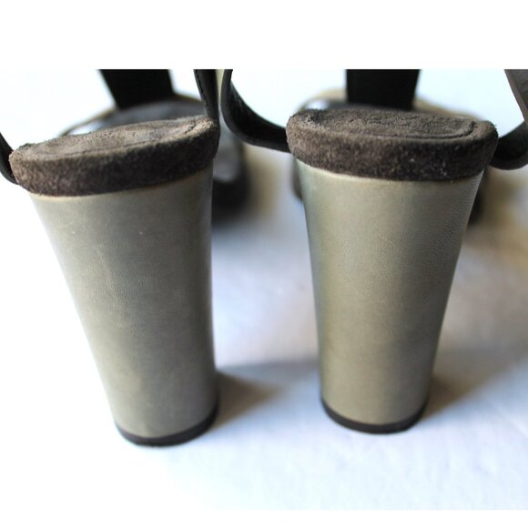 Brunello Cucinelli Monili T-Strap Leather Sandal Block Heel / Size 37 / Grey - Picture 9 of 11